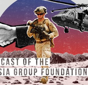 An image of a soldier and a helicopter with the text "A Podcast Of The Eurasia Group Foundation"